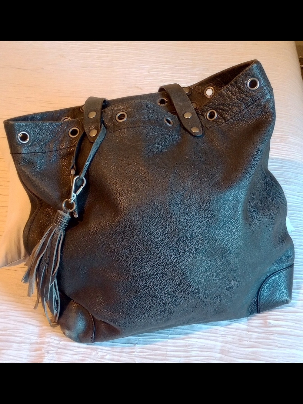 Treasure & Bond Charcoal Grey Leather Shoulder Hobo with Tassel